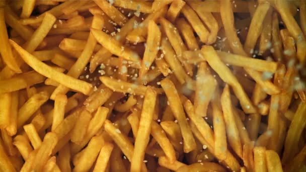 Patates Kızartmasının Üzerine Tuz Düşer 1000 Fps Yüksek Hızlı Bir — Stok video