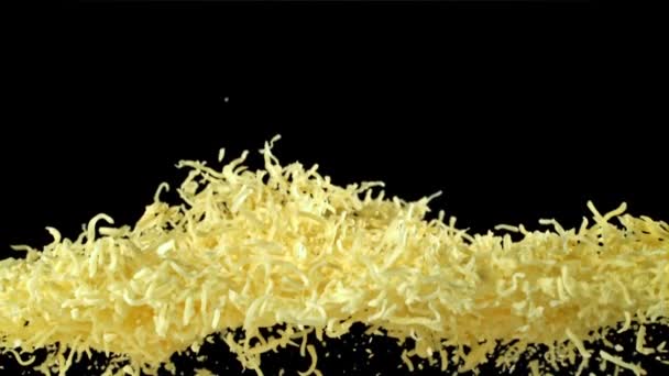 Grated Cheese Flies Falls Filmed High Speed Camera 1000 Fps — Stock Video