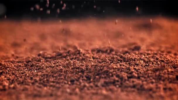Ground Coffee Drop Filmed High Speed Camera 1000 Fps High — Stock Video