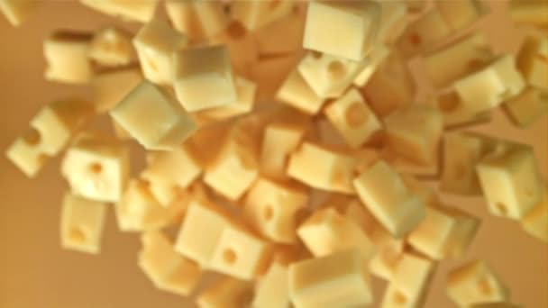 Bucățile Brânză Super Lente Zboară Sus Cad Filmat Cameră Mare — Videoclip de stoc