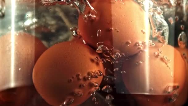 Süper Yavaş Çekim Yumurtaları Kaynayan Suda Kaynatılır Yüksek Kaliteli Fullhd — Stok video