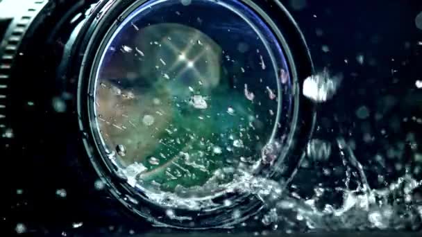 Gotas Água Movimento Super Lento Caem Câmera Lente Imagens Fullhd — Vídeo de Stock