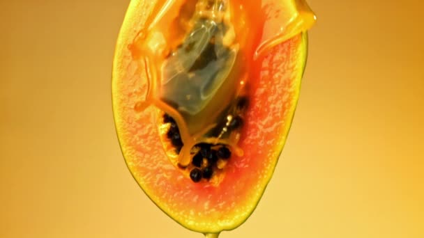 Super Slow Motion Verse Papaya Hoge Kwaliteit Fullhd Beeldmateriaal — Stockvideo