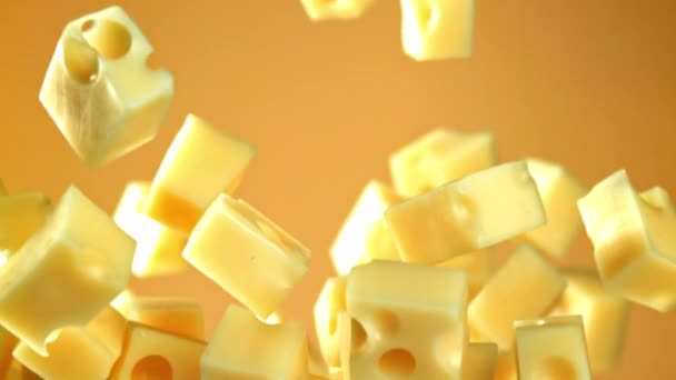 Bucăți Brânză Foarte Lente Înregistrare Fullhd Înaltă Calitate — Videoclip de stoc