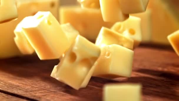 Super Slow Motion Pieces Cheese High Quality Fullhd Footage — Stock Video