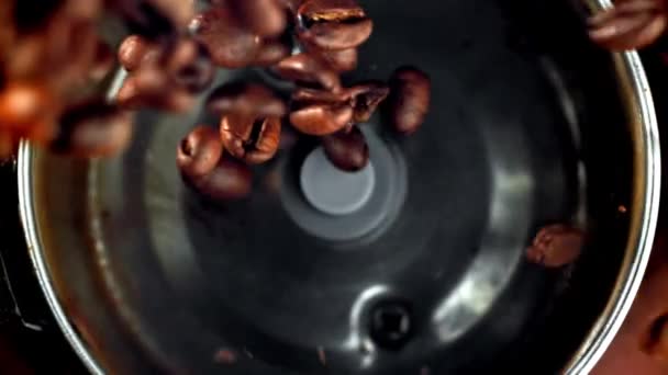 Super Slow Motion Ziarna Kawy Szlifierce Roboczej Wysokiej Jakości Materiał — Wideo stockowe