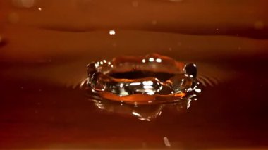 Bir damla siyah çay. 1000 fps 'de yüksek hızlı bir kamerayla çekildi. Yüksek kaliteli FullHD görüntüler