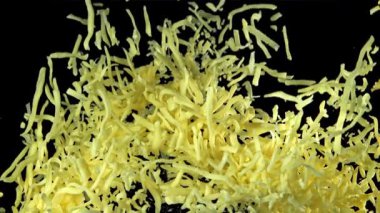 Rendelenmiş peynir yukarı aşağı uçar. 1000 fps 'de yüksek hızlı bir kamerayla çekildi. Yüksek kaliteli FullHD görüntüler