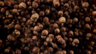 Kişniş taneleri uçar ve düşer. 1000 fps 'de yüksek hızlı bir kamerayla çekildi. Yüksek kaliteli FullHD görüntüler