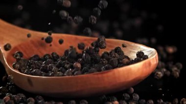 Kara biber tahta kaşığa düşer. 1000 fps 'de yüksek hızlı bir kamerayla çekildi. Yüksek kaliteli FullHD görüntüler