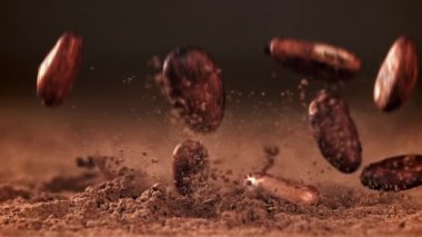 Kakao çekirdeği kakao tozunun üzerine düşer. 1000 fps 'de yüksek hızlı bir kamerayla çekildi. Yüksek kaliteli FullHD görüntüler