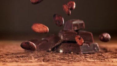 Kakao çekirdeği kakao tozunun üzerine düşer. 1000 fps 'de yüksek hızlı bir kamerayla çekildi. Yüksek kaliteli FullHD görüntüler