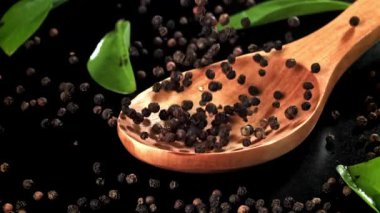 Kara biber tahta kaşığa düşer. 1000 fps 'de yüksek hızlı bir kamerayla çekildi. Yüksek kaliteli FullHD görüntüler