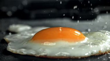 Tuz yağda yumurtaya düşer. 1000 fps 'de yüksek hızlı bir kamerayla çekildi. Yüksek kaliteli FullHD görüntüler