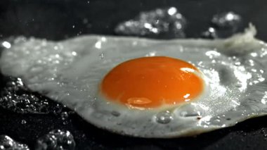 Yumurta tavada kızarır. 1000 fps 'de yüksek hızlı bir kamerayla çekildi. Yüksek kaliteli FullHD görüntüler