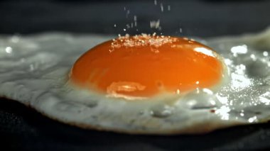 Tuz yağda yumurtaya düşer. 1000 fps 'de yüksek hızlı bir kamerayla çekildi. Yüksek kaliteli FullHD görüntüler