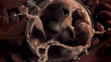 Marshmallow sıcak çikolatanın içine düşer. 1000 fps 'de yüksek hızlı bir kamerayla çekildi. Yüksek kaliteli FullHD görüntüler