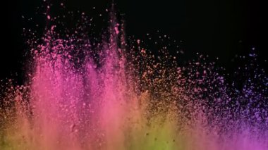 Holi festivali. Renkli tozlar uçar ve düşer. 1000 fps 'de yüksek hızlı bir kamerayla çekildi. Yüksek kaliteli FullHD görüntüler