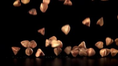 Karabuğday siyah arka plana düşer. 1000 fps 'de yüksek hızlı bir kamerayla çekildi. Yüksek kaliteli FullHD görüntüler