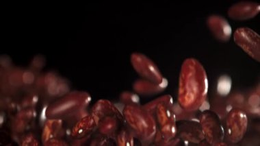Kırmızı fasulyeler uçar ve düşer. 1000 fps 'de yüksek hızlı bir kamerayla çekildi. Yüksek kaliteli FullHD görüntüler