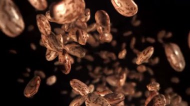 Beyaz fasulyeler uçuyor. 1000 fps 'de yüksek hızlı bir kamerayla çekildi. Yüksek kaliteli FullHD görüntüler