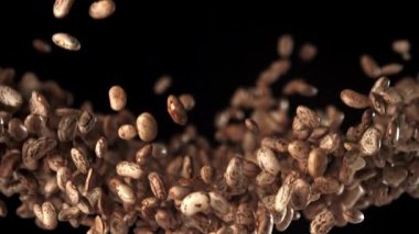 Beyaz fasulyeler uçar ve düşer. 1000 fps 'de yüksek hızlı bir kamerayla çekildi. Yüksek kaliteli FullHD görüntüler