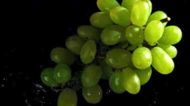 Yeşil üzümler suya düşer. 1000 fps 'de yüksek hızlı bir kamerayla çekildi. Yüksek kaliteli FullHD görüntüler