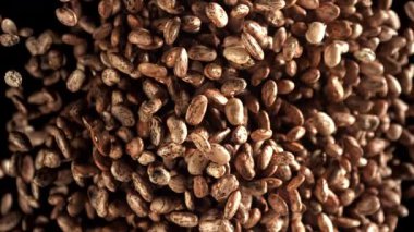 Beyaz fasulyeler uçar ve düşer. 1000 fps 'de yüksek hızlı bir kamerayla çekildi. Yüksek kaliteli FullHD görüntüler