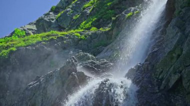 Bir dağ şelalesinin akıntıları düşüyor. Yüksek kalite 4k görüntü