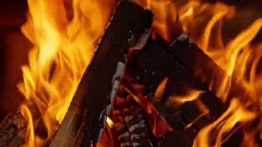 Şöminede yakacak odun ve kömür yanıyor. Yüksek kalite 4k görüntü