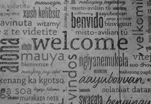Облачное Изображение Слова Словом Welcome Разных Языках Мира — стоковое фото