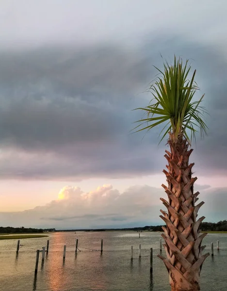 Solnedgång Över Vattnet Oak Island North Carolina — Stockfoto