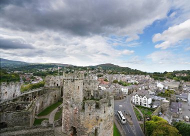 Tarihi Conwy Galler 'deki Conwy Castle Manzarası