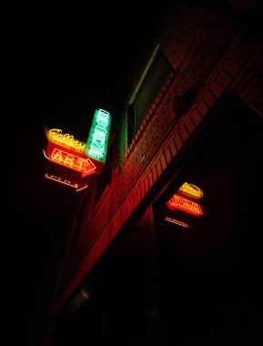 Brevard, NC - ABD - 03-22-2025: Brevard şehir merkezindeki Neon Downtown Sanat Galerisi tabelası