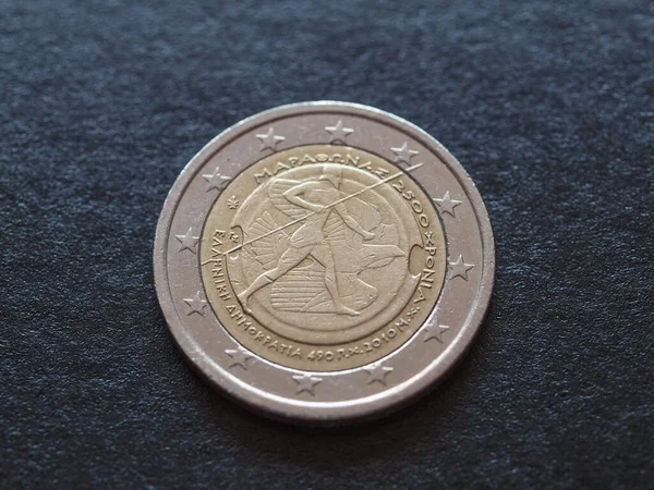 Монета Два Євро Eur Виданий Греції 2010 Святкування 2500Th Ювілею — стокове фото