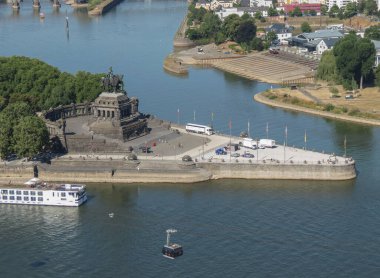 Deutsches Eck (translated German corner) in Koblenz, Germany - confluence of river Rhine and river Mosel