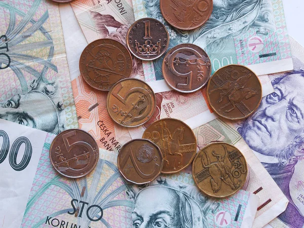 捷克货币 纸币和硬币有用作为背景 — 图库照片#