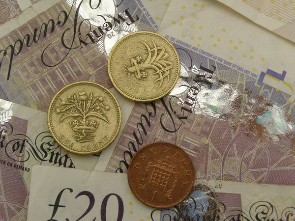 London Circa November 2009 Pound Coins Banknotes Money Currency United — Stock Photo, Image