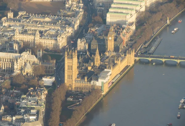 Aerial View Flying Plane Sky London City Centre Houses Parliament — Stock Photo, Image