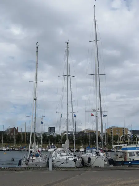 Копенгаген Данія Близько 2017 Серпня Вітрильні Човни Пришвартовані Гавані — стокове фото