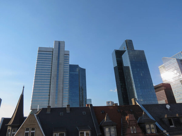 FRANKFURT AM MAIN, GERMANY - CIRCA AUGUST 2022: steel and glass skyscrapers in the financial city centre