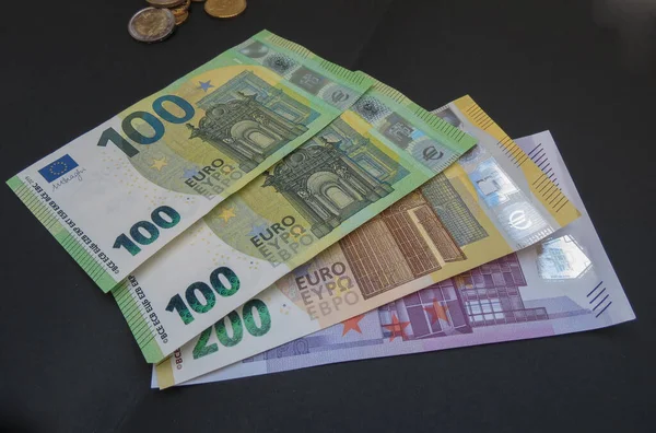 100 200 500 Notas Moedas Euro Moeda União Europeia — Fotografia de Stock