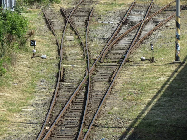 Σιδηροδρομικές Σιδηροδρομικές Γραμμές Για Τις Δημόσιες Σιδηροδρομικές Μεταφορές — Φωτογραφία Αρχείου