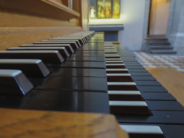 Kis Templom Pipa Orgona Billentyűzet Hangszer Részletek Billentyűzetek — Stock Fotó
