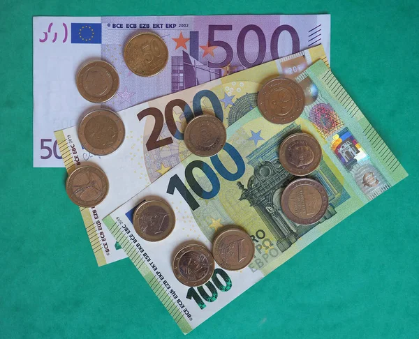 Volledige Serie Eurobankbiljetten Met Munten Munteenheid Van Europese Unie — Stockfoto