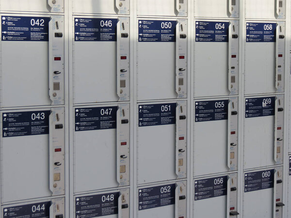 TRIER, GERMANY - AUGUST 08, 2022: lockers cabinets in a locker room at the station