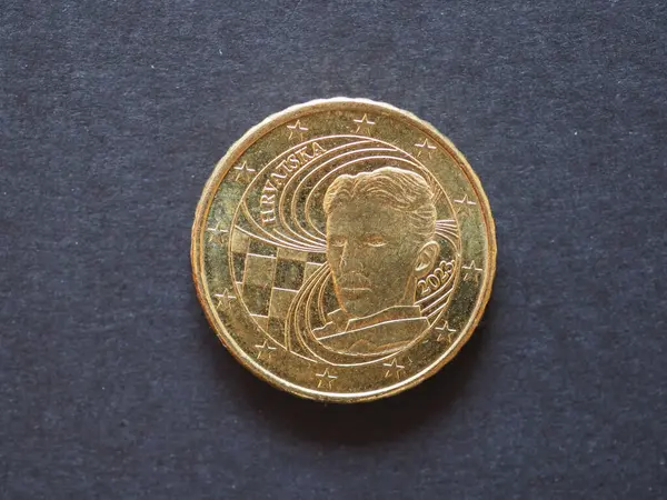 Νόμισμα Των Δέκα Λεπτών Κροατική Πλευρά Δείχνει Πορτρέτο Του Εφευρέτη — Φωτογραφία Αρχείου