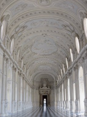 VENARIA, ITALY - AUGUST 23, 2018: Galleria di Diana hall at Reggia di Venaria castle clipart