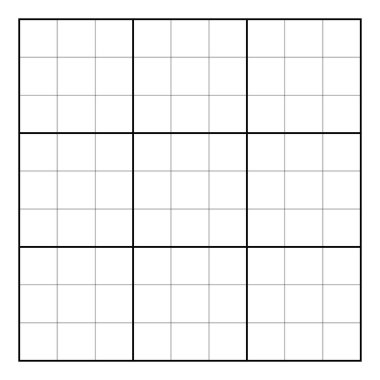 blank sudoku 9 x 9 grid for logic based combinatorial number placement puzzle game, isolated vector illustration clipart