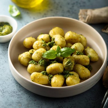 gnocchi al pesto, traditional Italian pasta food, AI generated image clipart